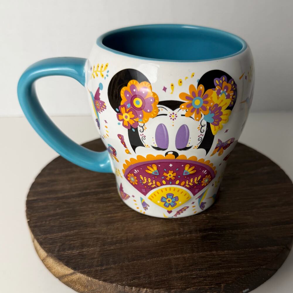 Disney Minnie Mouse Sugar Skull Mug 16oz Colorful Stoneware Día de los Muertos